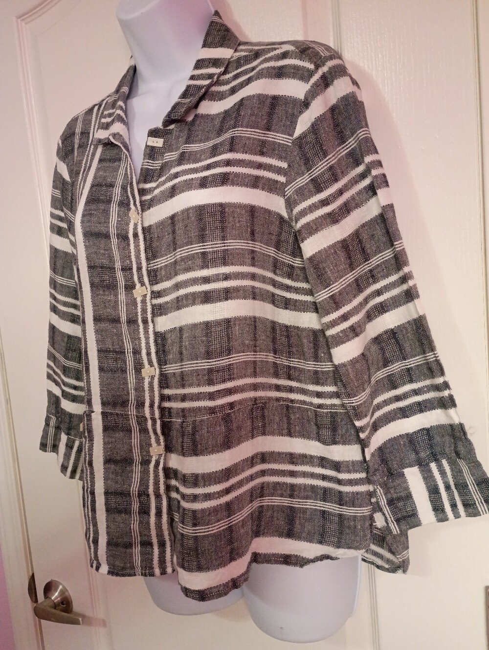 Linen Striped Button-Down Shirt - Picture 3 of 11
